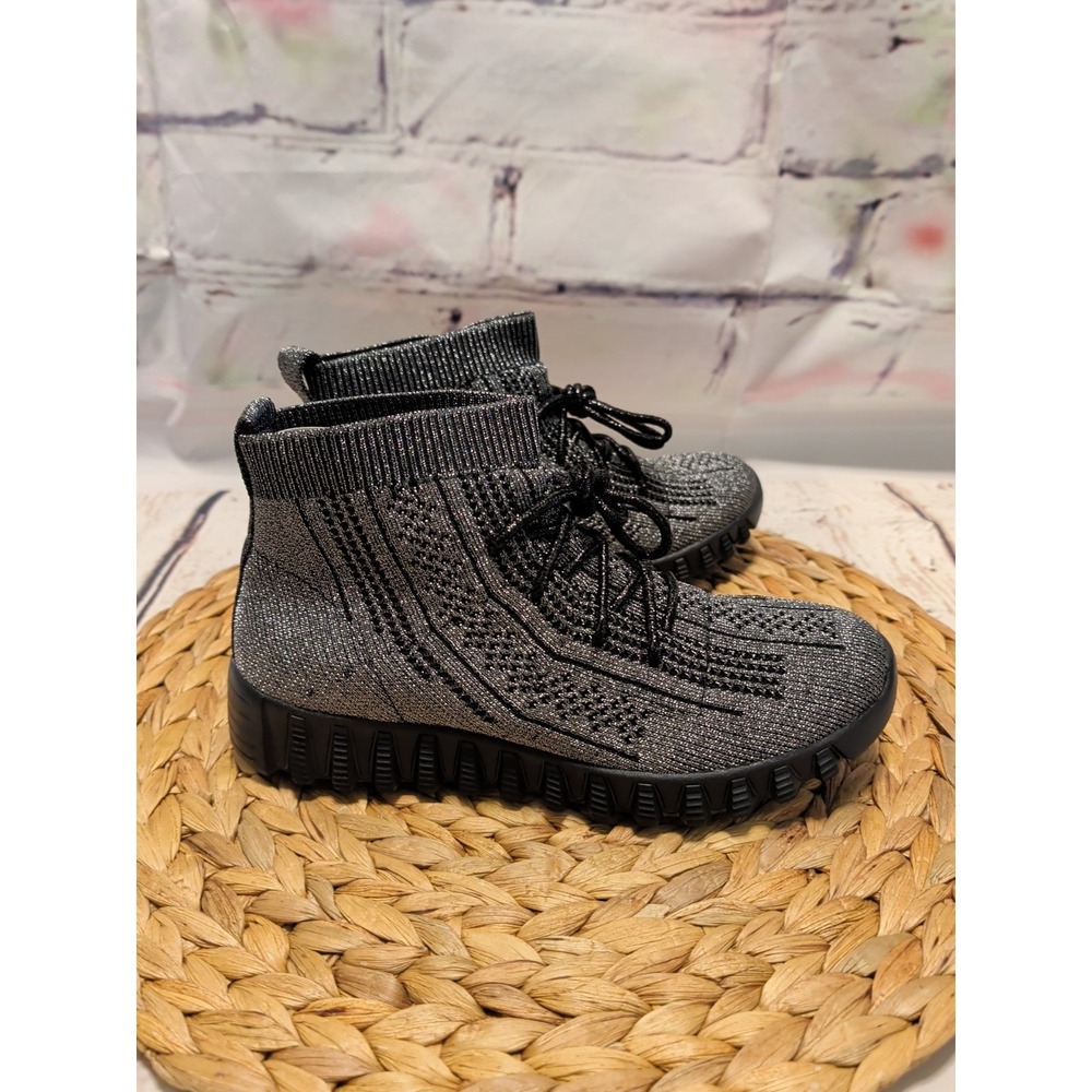 Bernie Mev NEW Size 7.5 - 8 (EU 38) Akaya Sneaker-Booties Sparkly Pewter Lace-Up - Picture 2 of 8